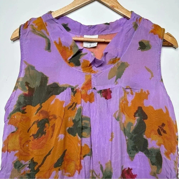 Click by Color Me Cotton Cupro Sleeveless Floral Blouse Size Large - Picture 2 of 8